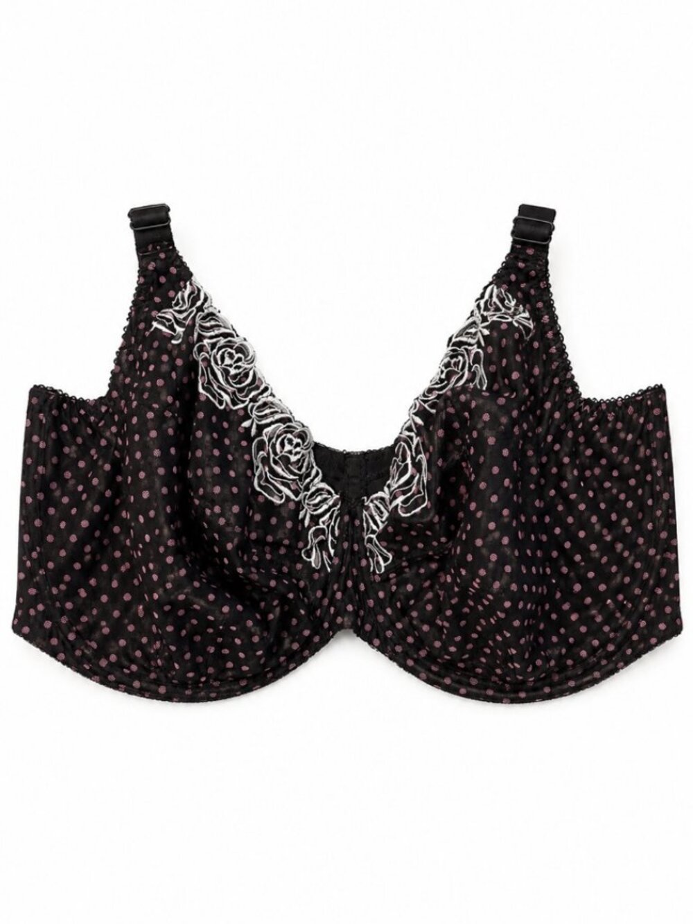 Elomi Betty Underwire Bra EL2173BLK Black Pink Polka Dot 42HH Pre‑Owned